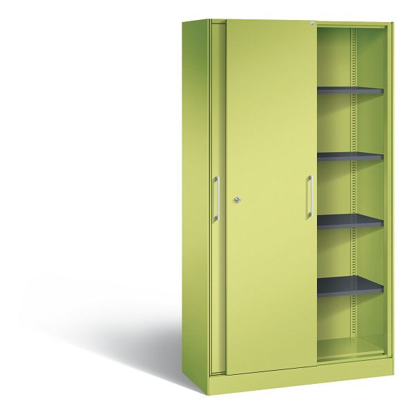 C+P Schiebetürenschrank Asisto, H1980xB1000xT435mm, Farbe: Viridingrün / Viridingrün, Bügelgriff, 5 OH, 142002-000 S10161