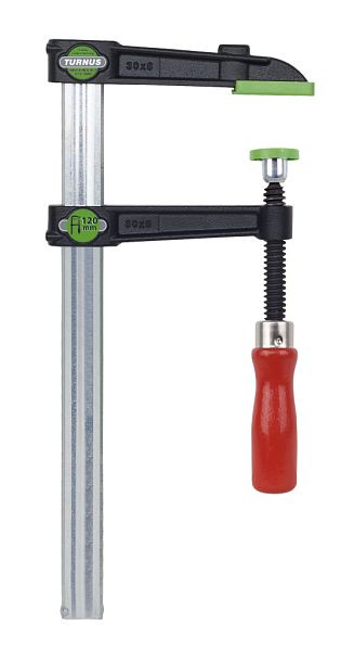 KUKKO Temperguss-Schraubknecht VIRIDIS mit Holzgriff, Spannweite x Ausladung der Spannzwinge: 2200 x 120 mm, 493-2200-120