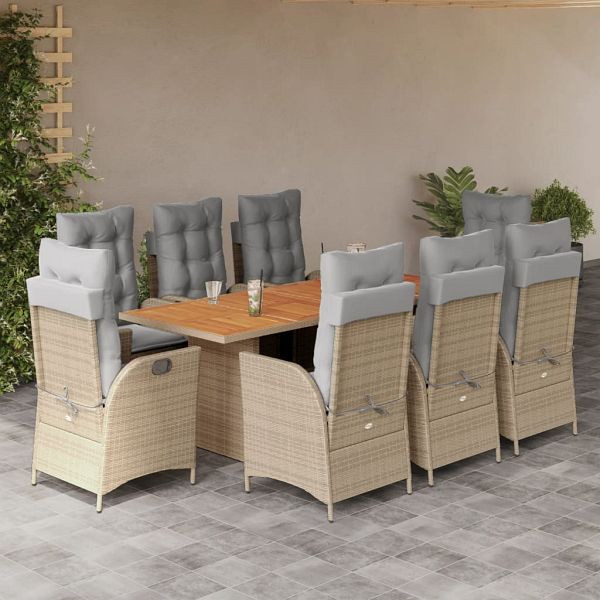 vidaXL 9-teilig Garten-Essgruppe mit Kissen Beigemischung Poly Rattan, 3213150
