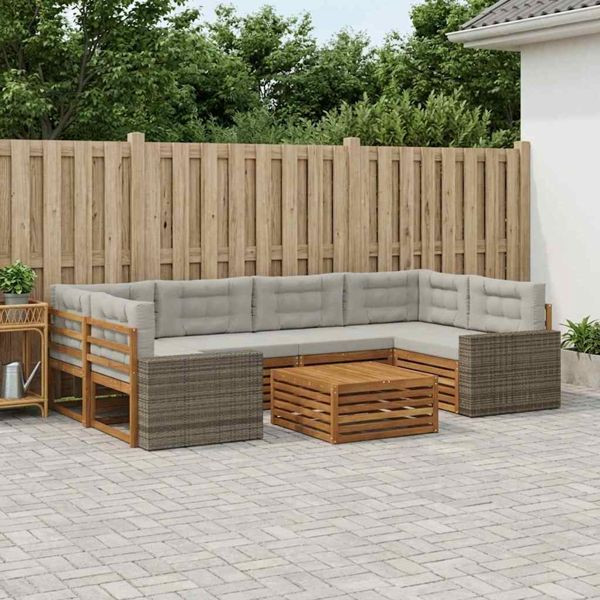 vidaXL Outdoor-Sofagarnitur 7-teilig Natürlich und Hellgrau Polyester, 3383099