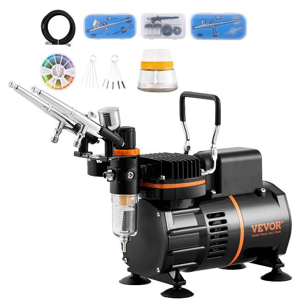 VEVOR Airbrush-Set, Luftkompressor mit Doppellüfter, professionelles Airbrush-System-Set mit 3 Airbrushes, JCBTZ2GOGWQG66CG6V2