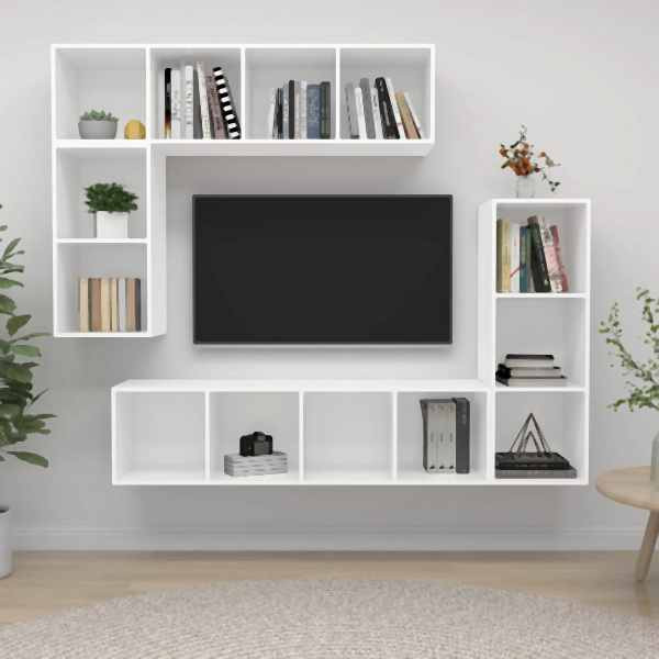 vidaXL 4-tlg. TV-Schrank-Set Weiß Holzwerkstoff, 3079817
