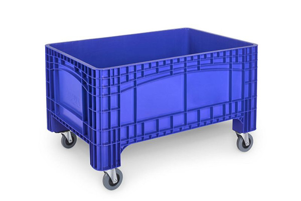 ALPHA NOAHBOX L Palettenbox 1200x800x730 mm mit 4 Lenkrollen Ø125mm (2 mit Bremse) blau, 2914-BL