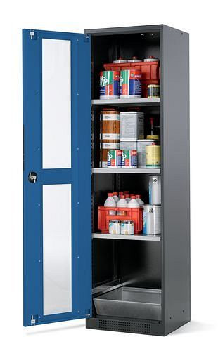 asecos Chemikalienschrank Systema CS-53LG, Korpus anthrazit, blau, 3 Einlegeböden und Bodenwanne, 202641