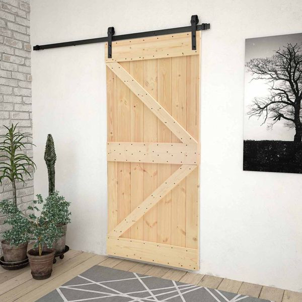 vidaXL Schiebetür Natürlich und Schwarz 90 x 210 cm, 3444864