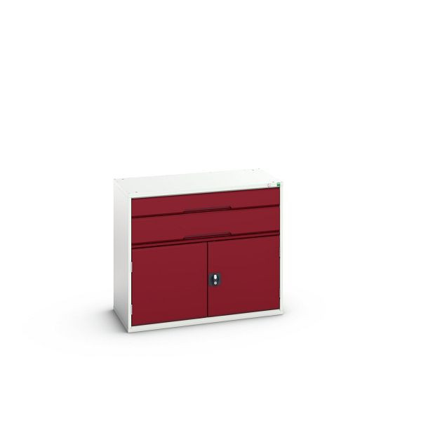 bott verso Schubladenschrank mit Flügeltür, mit 2 Schubladen und Fachboden, BxTxH: 1050 x 550 x 900 mm, Lichtgrau / Purpurrot, 16925237.24