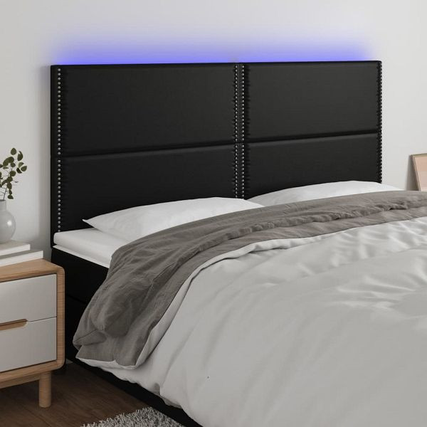 vidaXL LED Kopfteil Schwarz 180x5x118/128 cm Kunstleder, 3122386