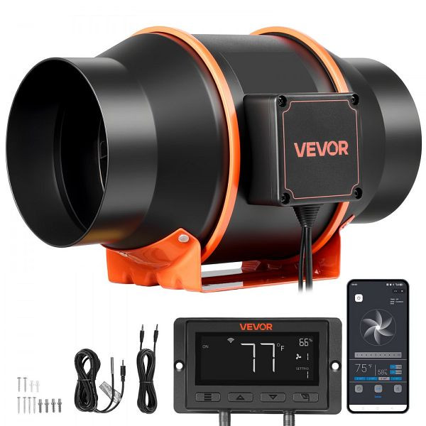VEVOR 152,4mm Regelbarer Rohrventilator, 683m³/h, PWM & App-Steuerung, 10 Stufen Timer EC-Motor, Abluftventilator, XLGDFSEC6YCP7J6RQ001V2