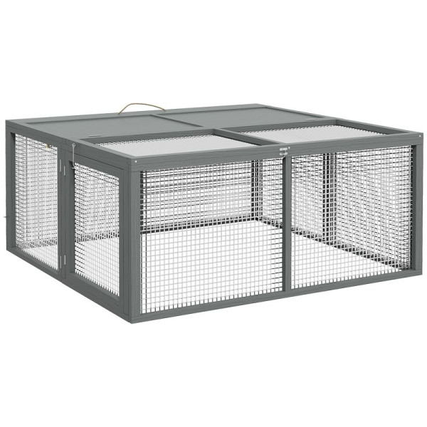 PawHut Kaninchenstall für den Außenbereich Klappbar für 2-3 Nagetiere mit Mehreren Eingängen, aus Holz und Stahl, D51-430V00GY