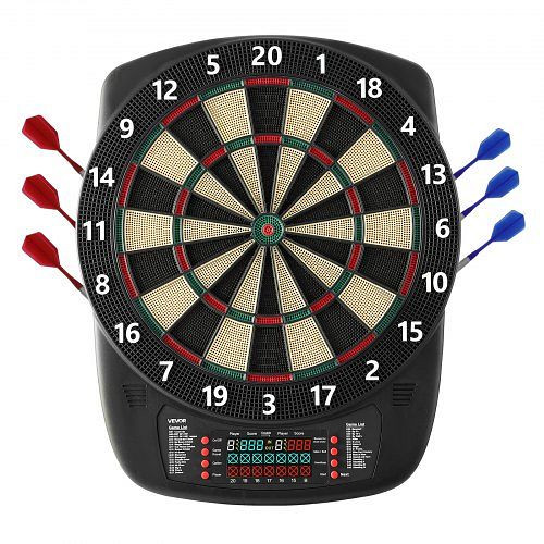 VEVOR Elektronische Dartscheibe, 342,9 mm E-Dartboard, 43 Spiele, 6 Darts & 50 Ersatzspitzen, Farb-LCD-Anzeige, DZFBB135INCHUNE2I001V9