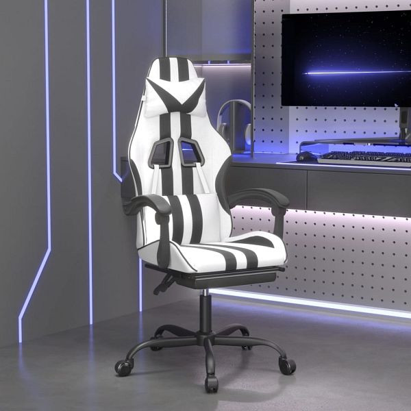 vidaXL Gaming-Stuhl mit Fußstütze Weiß und Schwarz Kunstleder, 3143840