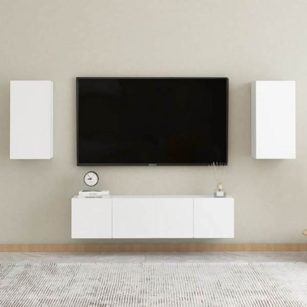 vidaXL 4-tlg. TV-Schrank-Set Weiß Holzwerkstoff, 3074453