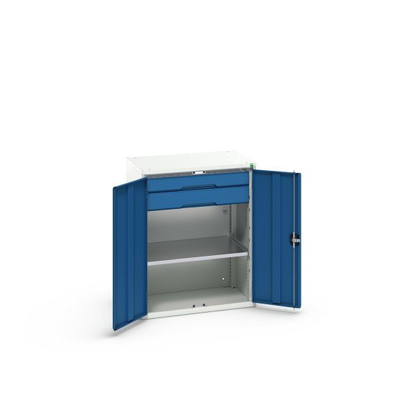 bott verso Flügeltürschrank mit Schubladen, mit 1 Fachboden und 2 Schubladen, BxTxH: 800 x 550 x 1000 mm, Lichtgrau / Enzianblau, 16926453.11