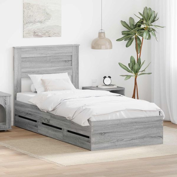 vidaXL Bettrahmen Graues Sonoma 90 x 200 cm Ingenieurs Holz, 3409882
