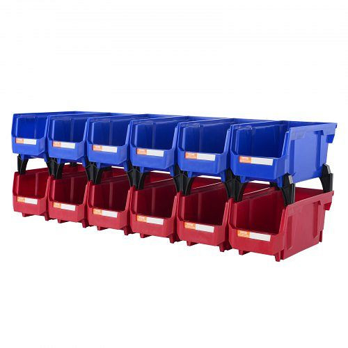 VEVOR 12er-Set Sichtlagerboxen Stapelboxen Stapelkisten Lagerkästen Blau/Rot, DDWLX12G00006BTMBV0