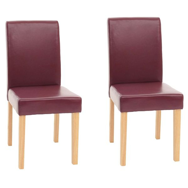 Mendler 2er-Set Esszimmerstuhl Stuhl Küchenstuhl Littau, Kunstleder, rot, helle Beine, 31518
