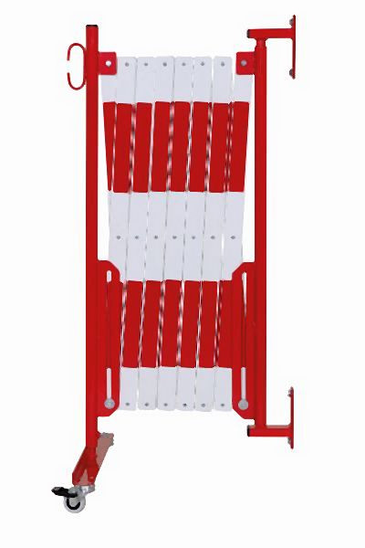 CRASH STOP Scherengitter rot-weiß 4,0m mit Wandfixierung und Rollenfuß, 70-20W