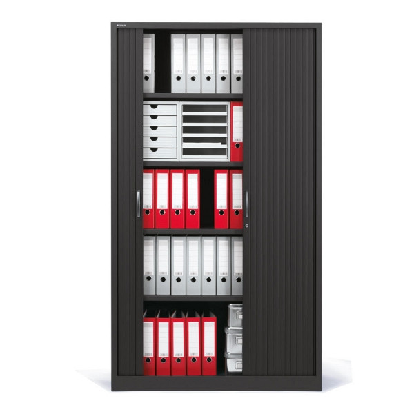 Deskin Rollladenschrank BASE L, Stahl, Anthrazit RAL 7021, B 1200 x H 1950 x T 420 mm, 247729