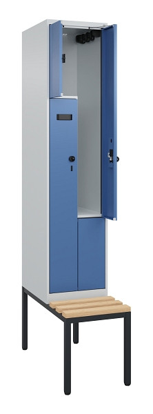 C+P Z-Spind Evolo PLUS, Bank, 2 Fächer, 2120x400x815mm, 7035/5023, Drehriegel, Sitzfläche Buche-Hartholz, Sitzbank, 0490537-122 S10020