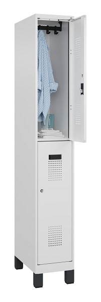 C+P Doppelstöckiger Spind Evolo PLUS, mit Füßen, 2 Fächer, 1950x300x500mm, 9016, Frontfarbe RAL 9016 Verkehrsweiß, Zylinderschloss, 049310-10 S10047