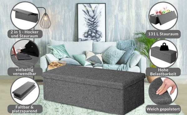 casaria Sitzbank Dunkelgrau 115x38x38cm mit Stauraum faltbar, 109104