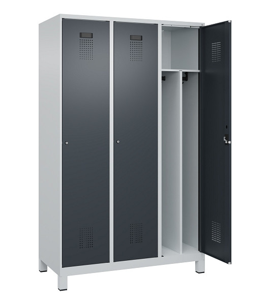 C+P Spind Evolo PLUS, mit Füßen, 3 Abteile, 1950x1200x500mm, 7035/7016, Verschluss Zylinderschloss, 049010-32F S10039
