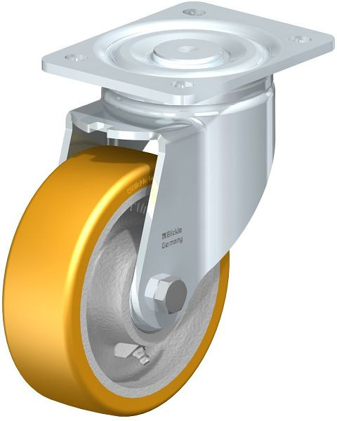 Blickle LH-GTH 150K Stahlblech-Lenkrolle, Schwerlast-Ausführung, mit Anschraubplatte, Blickle Extrathane®, Hellbraun, 266965
