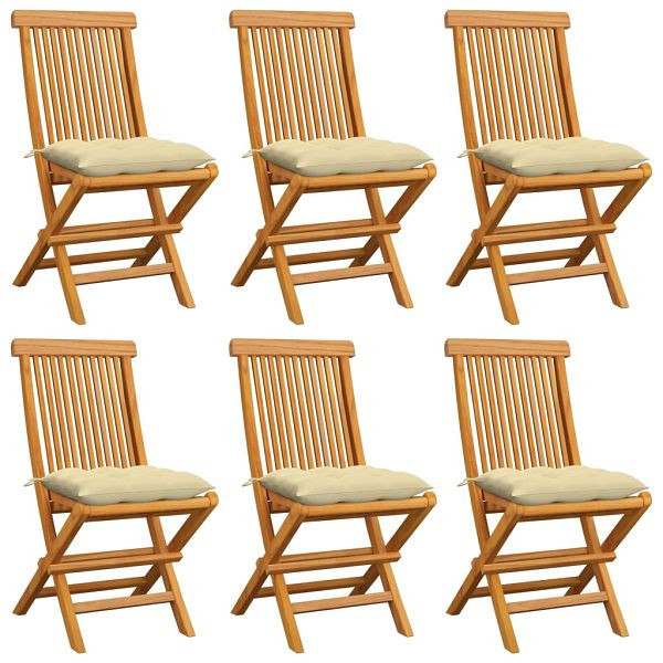 vidaXL Gartenstühle mit Cremeweißen Kissen 6 Stück Massivholz Teak, 3065607