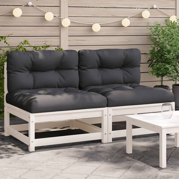 vidaXL Gartensofas ohne Armlehnen mit Kissen 2 Stück Weiß Kiefernholz, 838087