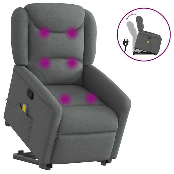 vidaXL Massagesessel mit Aufstehhilfe Dunkelgrau Stoff, 3303205