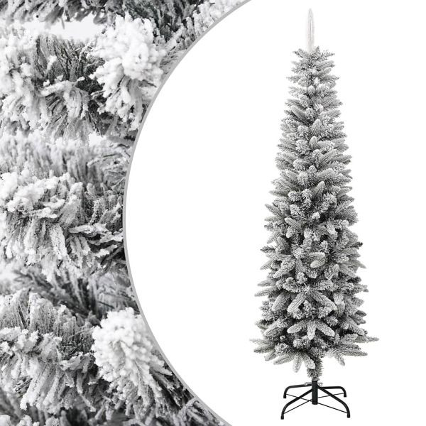 vidaXL Künstlicher Weihnachtsbaum Beschneit Schlank 180 cm PVC&PE, 345195