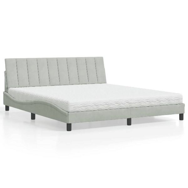 vidaXL Bett mit Matratze Hellgrau 180x200 cm Samt, 3208610