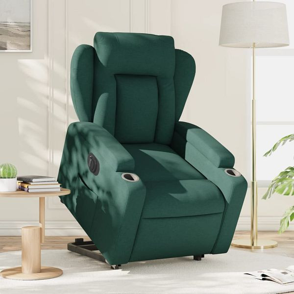 vidaXL Relaxsessel mit Aufstehhilfe Elektrisch Dunkelgrün Stoff, 3204512
