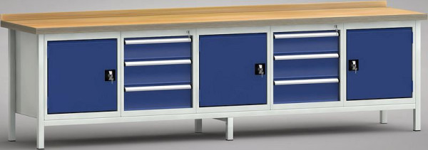 KLW Standard-Werkbank - 3000 x 700 x 900 mm (ERGO-Version), links Schrank 1/3/5 Tür, Schrank 2/4 150EA/2x175EA, WS450E-3000M40-E1660