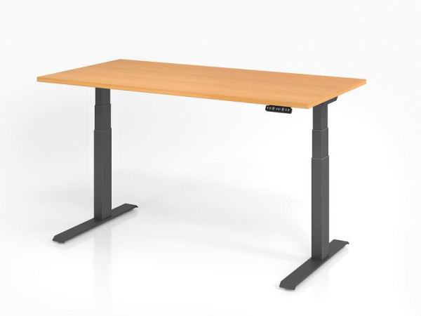 Hammerbacher Schreibtisch XDKB16, 160 x 80 cm, Platte: Buche, 25 mm dick, ABS-Dickkante, Rechteckform, Graphit, VXDKB16/6/G
