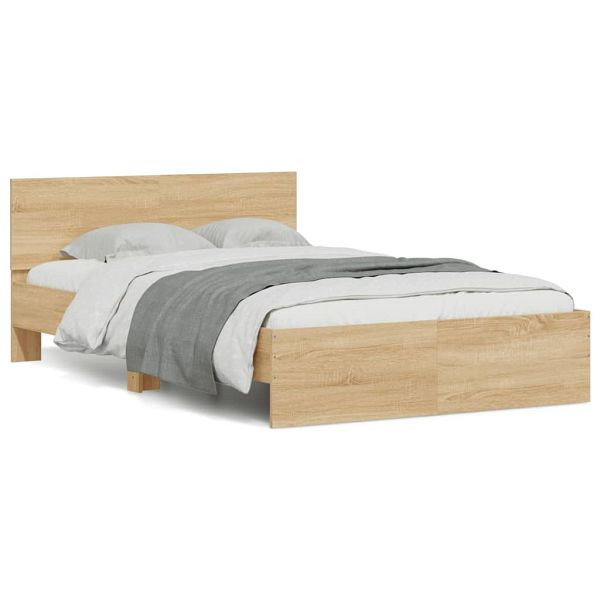 vidaXL Bettgestell mit Kopfteil LED-Beleuchtung Sonoma-Eiche 135x190cm, 3207632