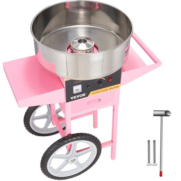 VEVOR Elektrische Zuckerwattemaschine mit Wagen, 1000 W, Kommerzielles Zuckerwattegerät mit Edelstahlschüssel, HCMHTJFSWGZMWVJZKV2