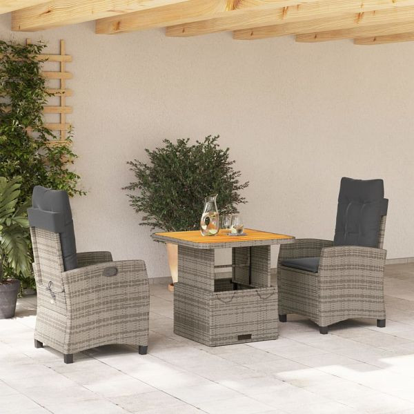 vidaXL 3-tlg. Garten-Essgruppe mit Kissen Grau Poly Rattan, 3277397