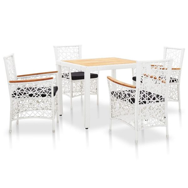 vidaXL 5-teilig Garten-Essgruppe Poly Rattan Weiß, 45998