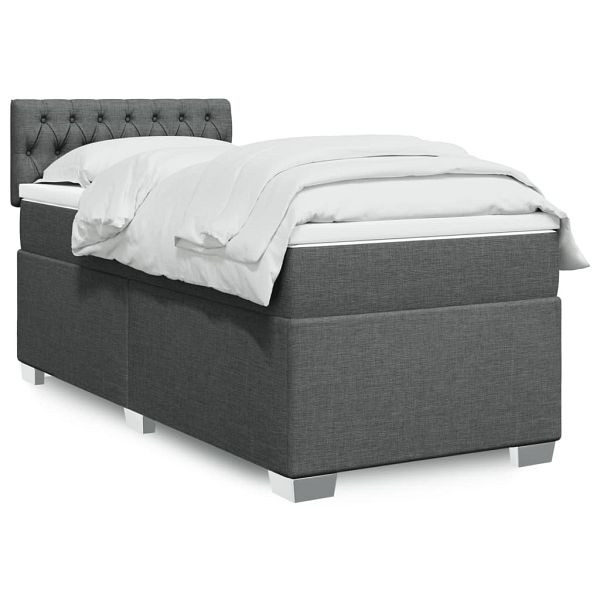 vidaXL Boxspringbett mit Matratze Dunkelgrau 90x200 cm Stoff, 3285779