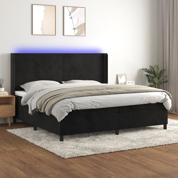 vidaXL Boxspringbett mit Matratze & LED Schwarz 200x200 cm Samt, 3139465