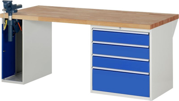 RAU Werkbank Serie 7000 - Baukasten-Bauweise, 2 Unterbau-Container (1x Schraubstock, 4x Schublade), 2000x840x900 mm, 03-7610A2-209B4S.11