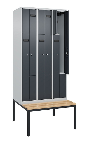 C+P Z-Spind Evolo PLUS, 6 Fächer, 2120x900x815mm, 7035/7016, Zylinderschloss, Material Sitzfläche Buche-Hartholz, Sitzbank, 0490537-306 S10037