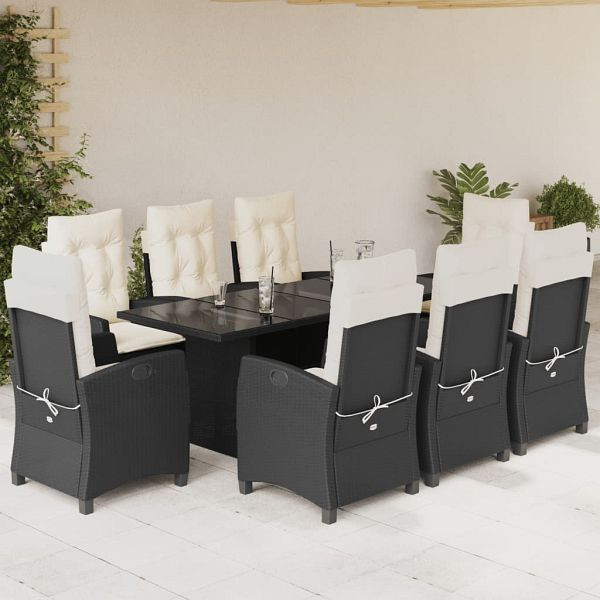 vidaXL 9-teilig Garten-Essgruppe mit Kissen Schwarz Poly Rattan, 3212681