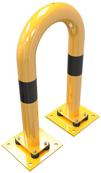 Schake Rammschutzbügel elastisch, neigbar Stahlrohr Ø 76 mm gelb / schwarz, Gesamtbreite: 400 mm, Höhe Überflur: 650 mm, 477_04NPBG