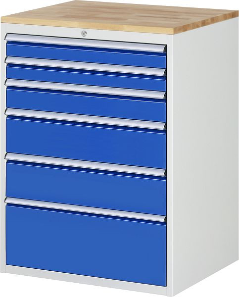 RAU Schubladenschrank Serie 7000, B770 x T650 x H1035mm, Buche-Massiv-Arbeitsplatte, Schubladen: 2xH90, 1xH120, 2xH180, 1xH270 mm, 13-XL7.7A-B.11