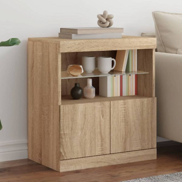 vidaXL Sideboard mit LED-Leuchten Sonoma-Eiche 60x37x67 cm, 836653