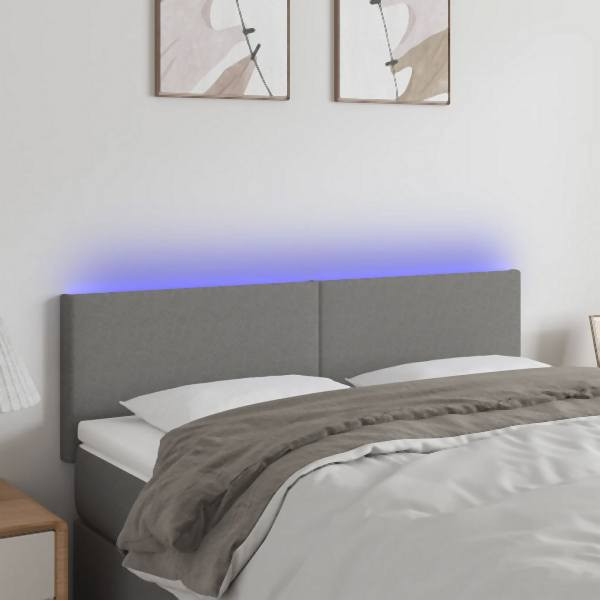 vidaXL LED Kopfteil Dunkelgrau 144x5x78/88 cm Stoff, 3121331