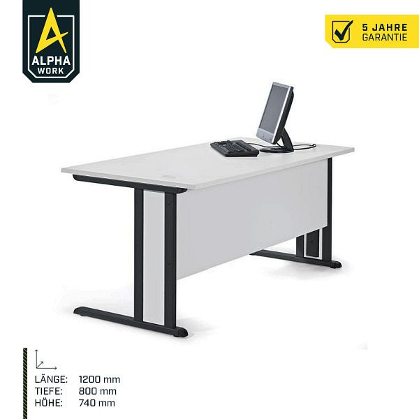 Alpha Work Schreibtisch, 1200 x 740 x 800 mm, Dekor lichtgrau, Gestell Anthrazit, 11545