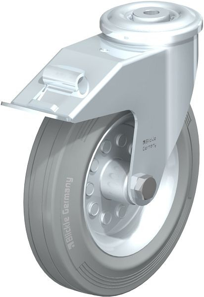 Blickle LER-VE 200R-FI-SG Stahlblech-Lenkrolle mit Rückenloch & Feststeller, Vollgummi, Grau, 613141